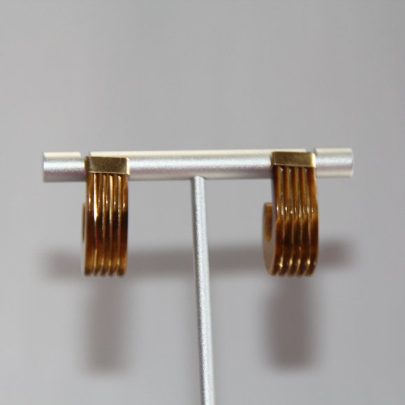 Vintage 14k Gold Tigers Eye J-Hook Earrings - Picture 4 of 12